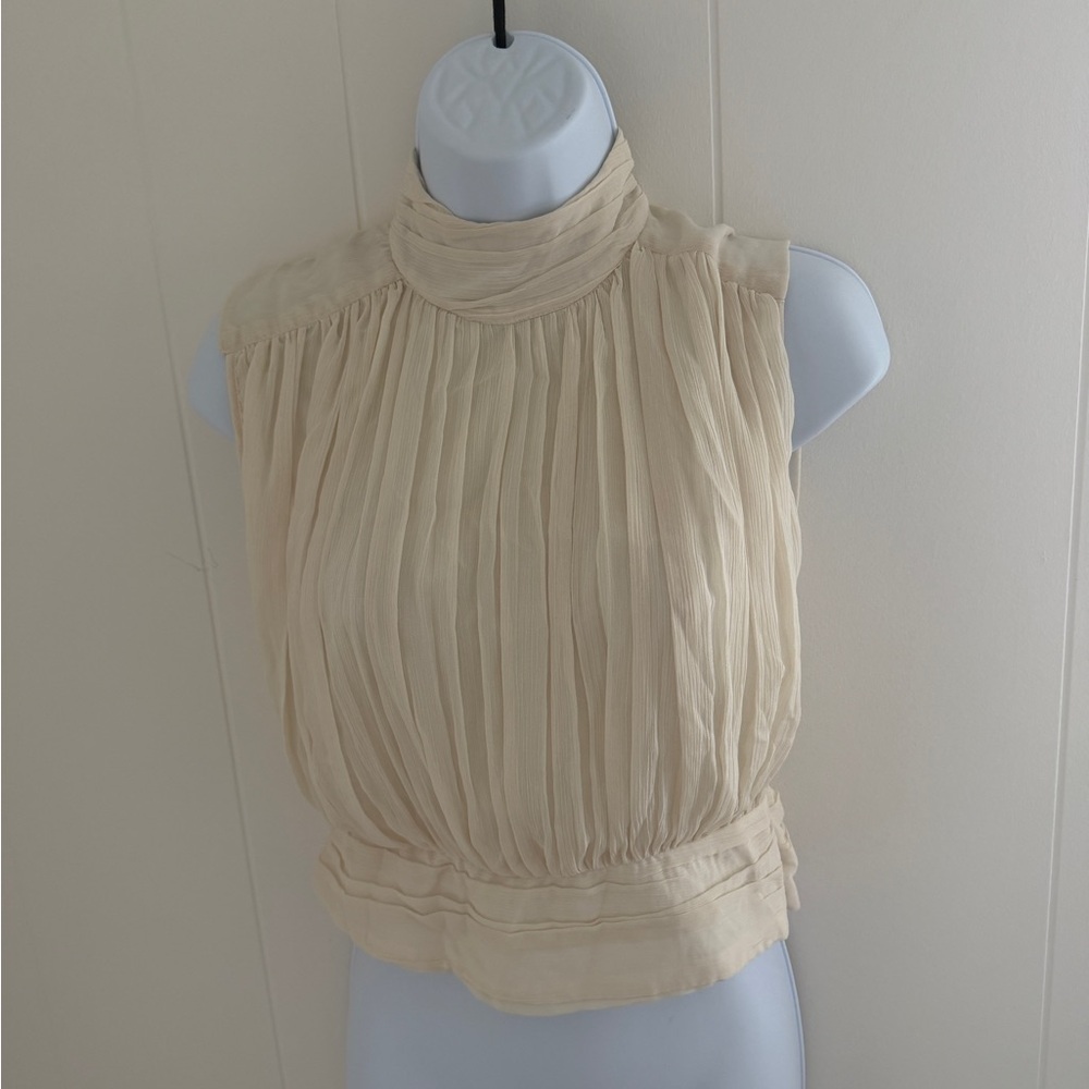 Zara Ivory Pleated Sleeveless Blouse